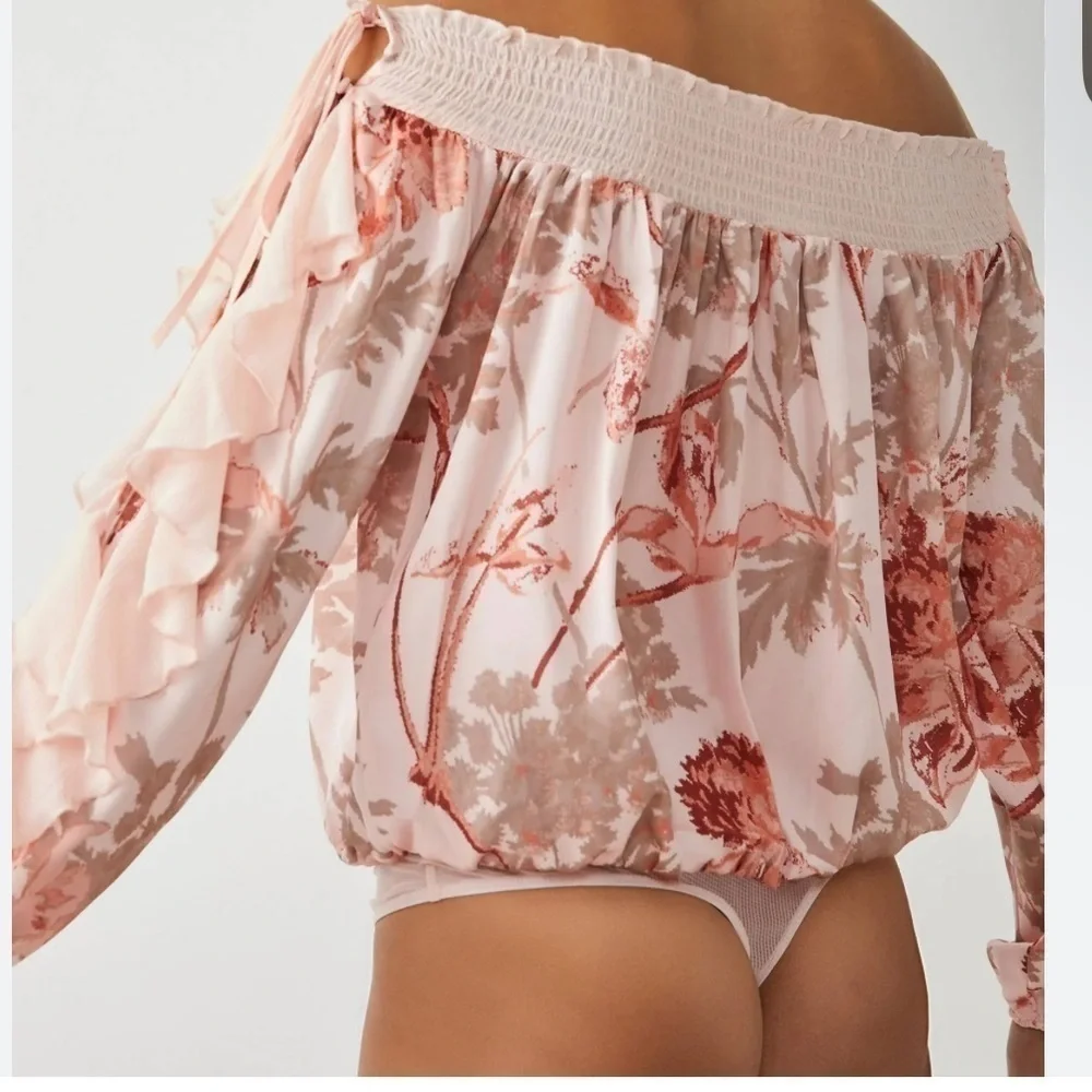 Free People Born to Love Floral Print Off the Shoulder Bodysuit in Lotus Combo
